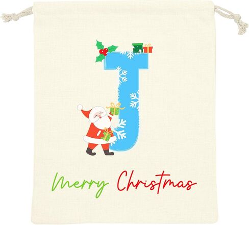 ysmile Reusable Christmas Gift Bags, Medium Santa Sack, Personalized Letter Gift Bag with Drawstring for Xmas Holiday 19" - Single J in Kuwait