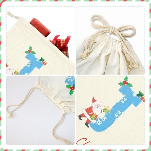 ysmile Reusable Christmas Gift Bags, Medium Santa Sack, Personalized Letter Gift Bag with Drawstring for Xmas Holiday 19" - Single J in Kuwait