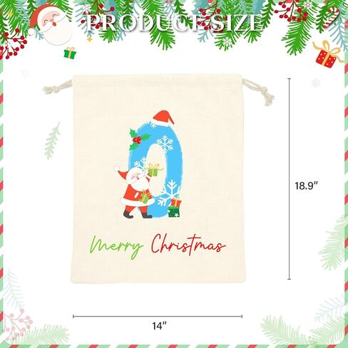 ysmile Reusable Christmas Gift Bags, Medium Santa Sack, Personalized Letter Gift Bag with Drawstring for Xmas Holiday 19" - Single J in Kuwait