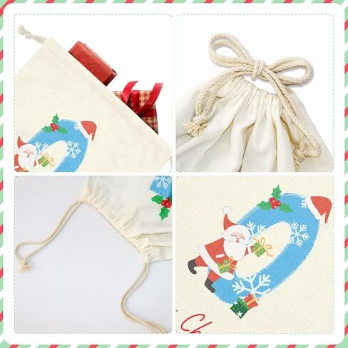 ysmile Reusable Christmas Gift Bags, Medium Santa Sack, Personalized Letter Gift Bag with Drawstring for Xmas Holiday 19" - Single J in Kuwait