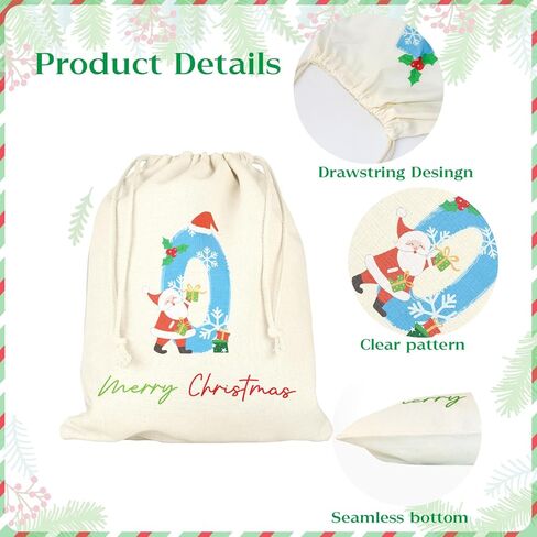 ysmile Reusable Christmas Gift Bags, Medium Santa Sack, Personalized Letter Gift Bag with Drawstring for Xmas Holiday 19" - Single J in Kuwait