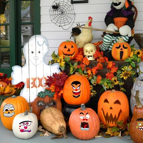 On-Airstore 64 Pack Halloween Pumpkin Decorating Stickers Pumpkin Decorations Face Stickers Halloween Crafts Treats Party Mini Jack-O-Lantern Pumpkin Face Decals Halloween Party Favors in Saudi Arabia