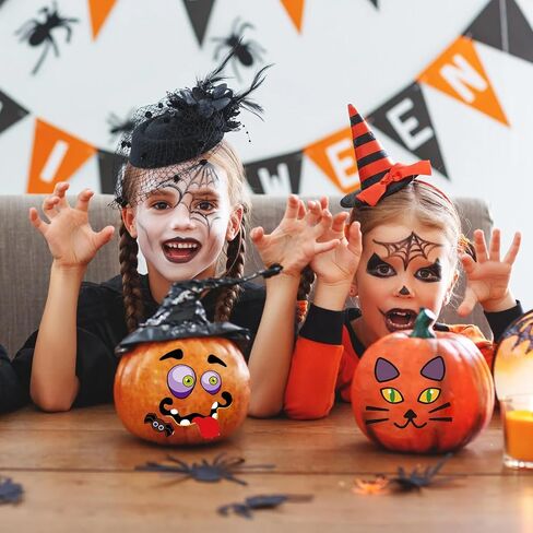 On-Airstore 64 Pack Halloween Pumpkin Decorating Stickers Pumpkin Decorations Face Stickers Halloween Crafts Treats Party Mini Jack-O-Lantern Pumpkin Face Decals Halloween Party Favors in Saudi Arabia