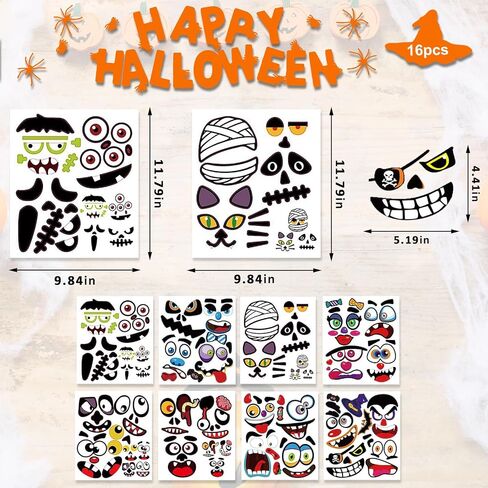 On-Airstore 64 Pack Halloween Pumpkin Decorating Stickers Pumpkin Decorations Face Stickers Halloween Crafts Treats Party Mini Jack-O-Lantern Pumpkin Face Decals Halloween Party Favors in Saudi Arabia