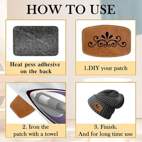 Leatherette Patches/Sheets for Laser Engraving,Laserable Blank Faux Leather Patches with Heat Press Adhesive Iron on Hat/Cap/Beanies/Stocking-30 Pieces 3 x 2 Inches-Rustic Brown-Rectangle/Hexagon in Saudi Arabia