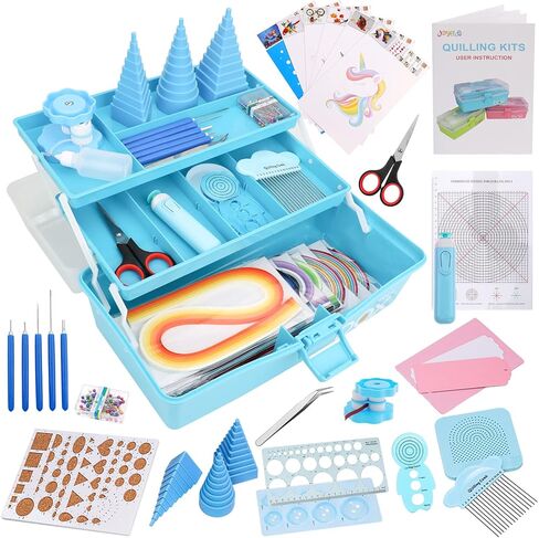 JoyPlus Quilling Kits for Beginners with Manual, 24 Quilling Supplies with Durable Quilling Storage, Updated Paper Crimper Tool, Premium Quilling Husking Board & Electronic Quilling Pen Blue in Kuwait