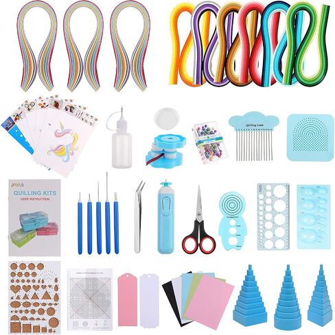 JoyPlus Quilling Kits for Beginners with Manual, 24 Quilling Supplies with Durable Quilling Storage, Updated Paper Crimper Tool, Premium Quilling Husking Board & Electronic Quilling Pen Blue in Saudi Arabia