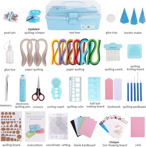 JoyPlus Quilling Kits for Beginners with Manual, 24 Quilling Supplies with Durable Quilling Storage, Updated Paper Crimper Tool, Premium Quilling Husking Board & Electronic Quilling Pen Blue in Kuwait