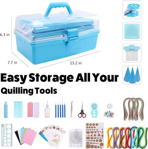 JoyPlus Quilling Kits for Beginners with Manual, 24 Quilling Supplies with Durable Quilling Storage, Updated Paper Crimper Tool, Premium Quilling Husking Board & Electronic Quilling Pen Blue in Kuwait