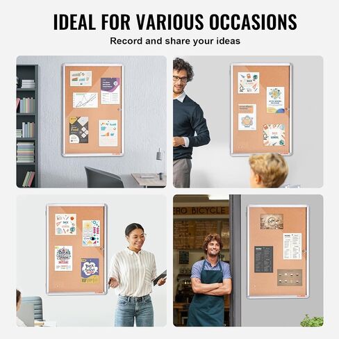 VEVOR 36"x24" Enclosed Cork Board with Aluminum Frame – Lockable Bulletin Board with Acrylic Door & 2 Keys – Weather-Resistant Wall Display Case for School, Home, Office in Saudi Arabia