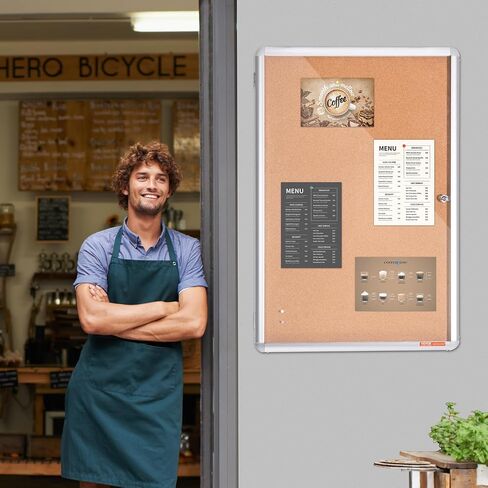 VEVOR 36"x24" Enclosed Cork Board with Aluminum Frame – Lockable Bulletin Board with Acrylic Door & 2 Keys – Weather-Resistant Wall Display Case for School, Home, Office in Saudi Arabia