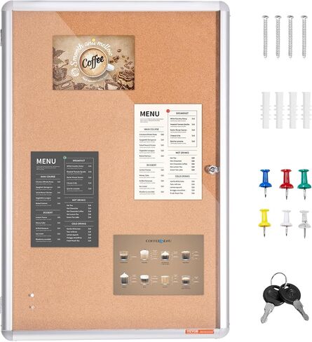VEVOR 36"x24" Enclosed Cork Board with Aluminum Frame – Lockable Bulletin Board with Acrylic Door & 2 Keys – Weather-Resistant Wall Display Case for School, Home, Office in Saudi Arabia