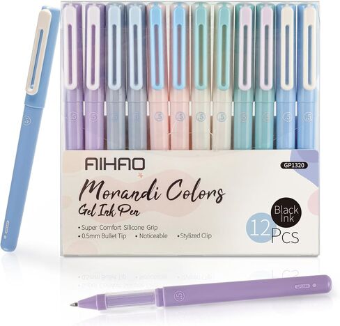 AIHAO Gel Pens, Morandi Pen Black Ink Fine Point Tip 0.5mm, Comfortable Grip For Smooth Writing, Journaling, Taking Notes, School, Office, 6 Count in Saudi Arabia