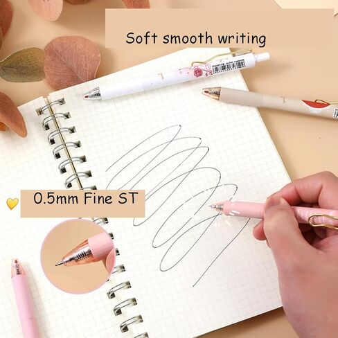 4 قطع أقلام حبر هلامية لطيفة سريعة الجفاف وقابلة للسحب وزهرة الورد 0.5 ملم حبر أسود ذو نقطة دقيقة كتابة سلسة للنساء والفتيات والمدرسة والمكتب والمنزل in Kuwait