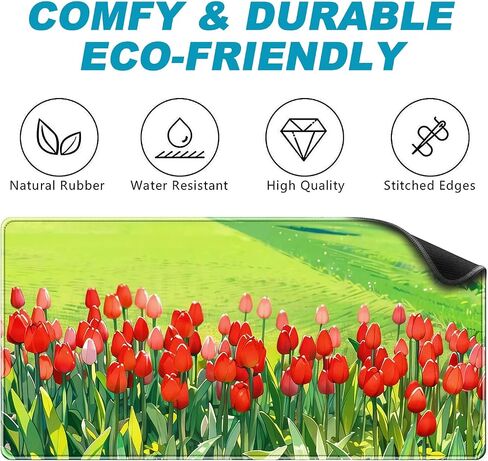 حصيرة مكتب زهرة التوليب المائية، لوحة ماوس Kawaii ممتدة مقاس XL كبيرة الحجم لوحة مكتب أنيمي وردي أحمر أخضر كامل لوحة ماوس مكتبية 31.5 × 15.75 بوصة حواف غير قابلة للانزلاق ومخيطة in Saudi Arabia