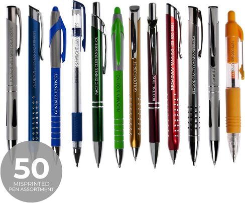 Misprinted Pen Assortment / 50 Count Misprinted Pens/Bulk Lot Variety Of Black And Blue Ink Pens/Printed In The USA in Saudi Arabia