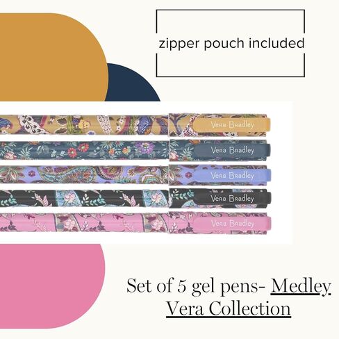 Vera Bradley Gel Pen Set of 5 with Storage Pouch, Colorful Pens in Assorted Ink Colors, Fall 20 Medley in Saudi Arabia