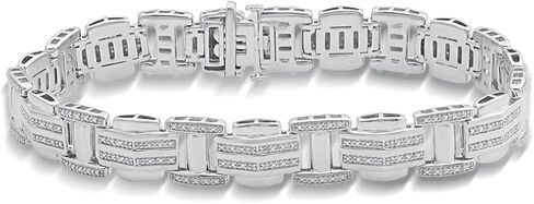 سوار Jewelili للرجال من الذهب الأصفر عيار 18 قيراط فوق الفضة الإسترلينية مع ألماس مستدير أبيض طبيعي، 1/2 قيراط، 8.5 بوصة in Kuwait