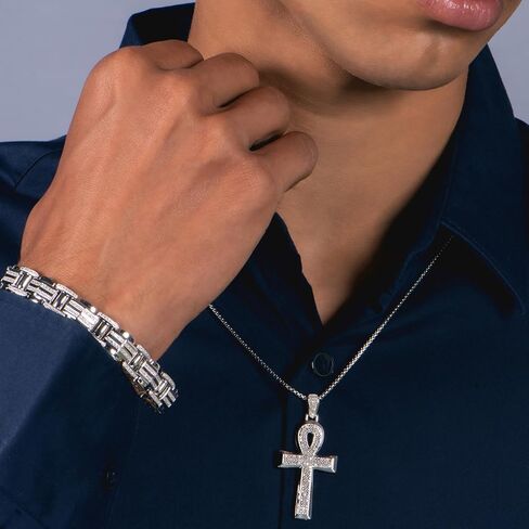 سوار Jewelili للرجال من الذهب الأصفر عيار 18 قيراط فوق الفضة الإسترلينية مع ألماس مستدير أبيض طبيعي، 1/2 قيراط، 8.5 بوصة in Kuwait