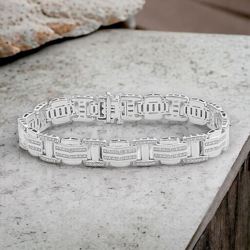 سوار Jewelili للرجال من الذهب الأصفر عيار 18 قيراط فوق الفضة الإسترلينية مع ألماس مستدير أبيض طبيعي، 1/2 قيراط، 8.5 بوصة in Kuwait