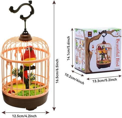 Mini Voice-Activated Birds Birdcage Toys, Chirping Parrot Birds Animals Toy for Baby Toddler Kids Children Birthday Home Decor (HL518-1B) in Saudi Arabia