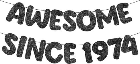 لافتة Fulmoon Pre Strung Awesome منذ عام 1974، لافتة لامعة لعيد الميلاد الخمسين السعيد، لافتة لامعة مضحكة، زينة عيد ميلاد سعيد 50 للرجال والنساء وحفلات الذكرى السنوية (أسود) in Saudi Arabia