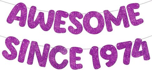 Fulmoon Pre Strung Awesome Since 1974 Banner Glitter Happy 50th Birthday Banner Funny Glitter Banner Happy 50th Birthday Decorations for Men Women Anniversary Party (Black) in Saudi Arabia