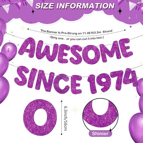 Fulmoon Pre Strung Awesome Since 1974 Banner Glitter Happy 50th Birthday Banner Funny Glitter Banner Happy 50th Birthday Decorations for Men Women Anniversary Party (Black) in Saudi Arabia