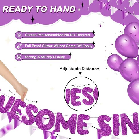 Fulmoon Pre Strung Awesome Since 1974 Banner Glitter Happy 50th Birthday Banner Funny Glitter Banner Happy 50th Birthday Decorations for Men Women Anniversary Party (Black) in Saudi Arabia