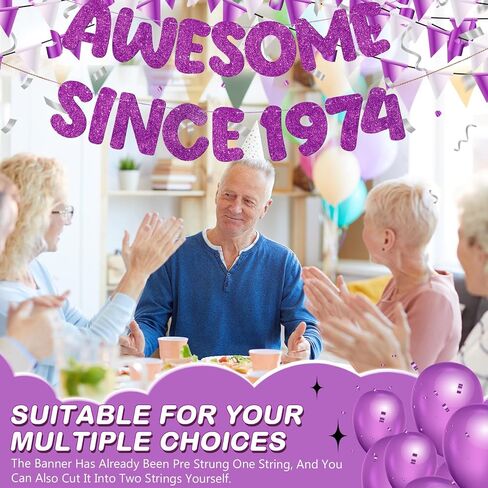 Fulmoon Pre Strung Awesome Since 1974 Banner Glitter Happy 50th Birthday Banner Funny Glitter Banner Happy 50th Birthday Decorations for Men Women Anniversary Party (Black) in Saudi Arabia