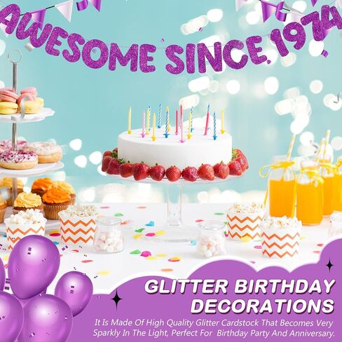 Fulmoon Pre Strung Awesome Since 1974 Banner Glitter Happy 50th Birthday Banner Funny Glitter Banner Happy 50th Birthday Decorations for Men Women Anniversary Party (Black) in Saudi Arabia