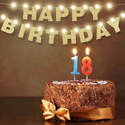 Mudder Happy Birthday Letters Banner Happy Birthday Garland Decoration and 9.8 Feet Copper Wire Lights Birthday Banner Lights String for Birthday Party Decor Home Office Decor(Gold) in Saudi Arabia