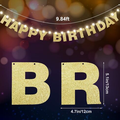 Mudder Happy Birthday Letters Banner Happy Birthday Garland Decoration and 9.8 Feet Copper Wire Lights Birthday Banner Lights String for Birthday Party Decor Home Office Decor(Gold) in Saudi Arabia