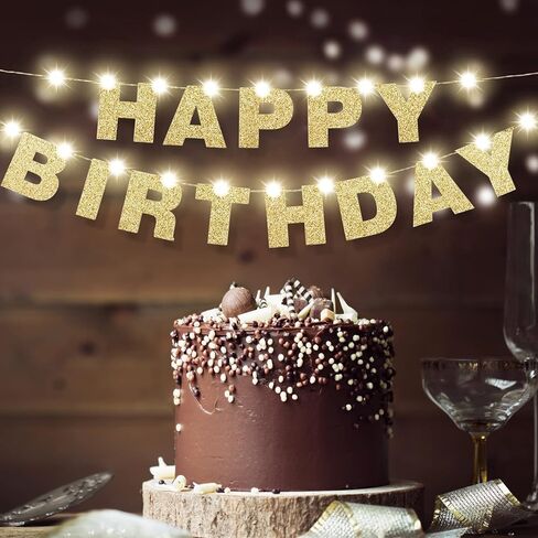 Mudder Happy Birthday Letters Banner Happy Birthday Garland Decoration and 9.8 Feet Copper Wire Lights Birthday Banner Lights String for Birthday Party Decor Home Office Decor(Gold) in Saudi Arabia