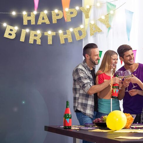 Mudder Happy Birthday Letters Banner Happy Birthday Garland Decoration and 9.8 Feet Copper Wire Lights Birthday Banner Lights String for Birthday Party Decor Home Office Decor(Gold) in Saudi Arabia