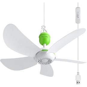Mini USB Ceiling Fan for Camping Tent, 17" Portable Hanging Ceiling Fan for Outdoor Gazebo or RV, 13.2ft Long Cord with on/off Button, DC 5V, 330 RPM Rotation Speed, 36 dB Quiet
