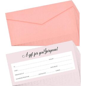 60 Pieces Blank Gift Certificate Card and Paper Vouchers and Pink Envelopes Gift Voucher Blank Gift Cards for Small Businesses,Restaurants, Weddings, Graduation, Baby Shower,8.66 x 4.33 inches