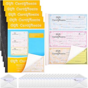 Zhanmai Gift Certificate Book with Envelope 3 Coupons Per Page with Carbonless Copy Paper Multicolor Gift Certificate Suitable for Businesses Restaurants Shopping Malls Offices(2 Pack)