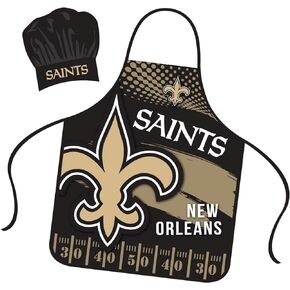 New Orleans Saints Apron Chef Hat Set Full Color Universal Size Tie Back Grilling Tailgate BBQ Cooking Host