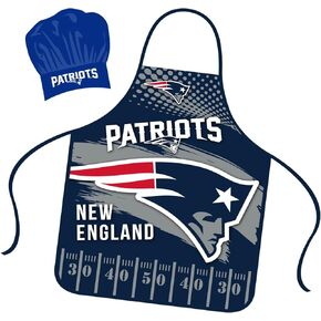 Mojo Licensing New England Patriots Apron Chef Hat Set Full Color Universal Size Tie Back Grilling Tailgate BBQ Cooking Host