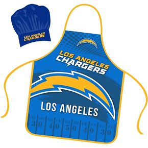 Los Angeles Chargers Apron Chef Hat Set Full Color Universal Size Tie Back Grilling Tailgate BBQ Cooking Host