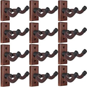 Guitar Wall Mount 12 Pack, Wood Guitar Hanger Mount Hook Stand Wall for Acoustic, Electric Guitar, Banjo, Bass ,Ukulele