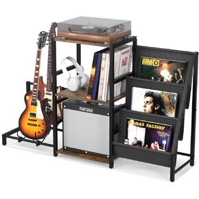 Guitar Stand Record Player Stand with 3-Tier Vinyl Record Storage and 2-Tier for Acoustic, Electric Guitar, Bass, Suitable Music Display Room, Living Room Bedroom