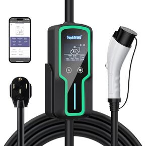 شاحن SOPHTRANS المستوى 2 EV، من 10 إلى 40 أمبير مع كابل سميك J1772 NEMA 14-50 (8AWG)، شاحن سيارة كهربائي محمول ومثبت على الحائط مع واي فاي (100-240 فولت، 25 قدم) (أسود)