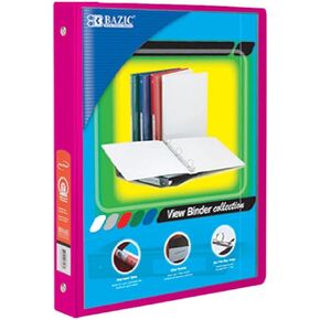 BAZIC 4106 1/2" Fuschia 3-Ring View Binder w/ 2-Pockets