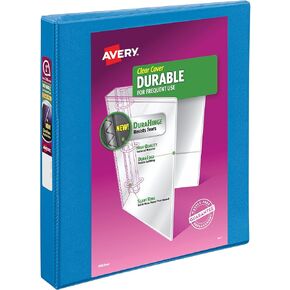Avery Durable View 3 Ring Binder, 1 Inch Slant Rings, 1 Pool Blue Binder (17012)