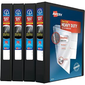 Avery Heavy Duty View 3 Ring Binder, 1" One Touch Slant Ring, Holds 8.5" x 11" Paper, 4 Black Binders (79868)