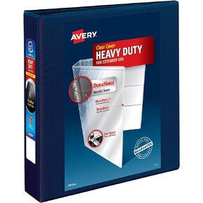Avery Heavy Duty View 3 Ring Binder, 1.5" One Touch Slant Ring, Holds 8.5" x 11" Paper, 4 Navy Blue Binders (79871)
