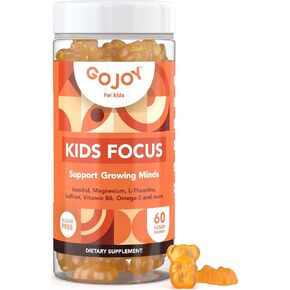 GOJOY NATURALS Kids Focus Gummies - 7-in-1 Focus & Attention Supplement for Kids & Teens w/Inositol, Magnesium Glycinate, L-Theanine, Saffron & More - Vegan, Gluten & Sugar-Free, Non-GMO