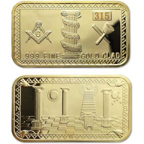 Freemason Challenge Coin Masonic Symbol Gold Clad Bar Mason Coin